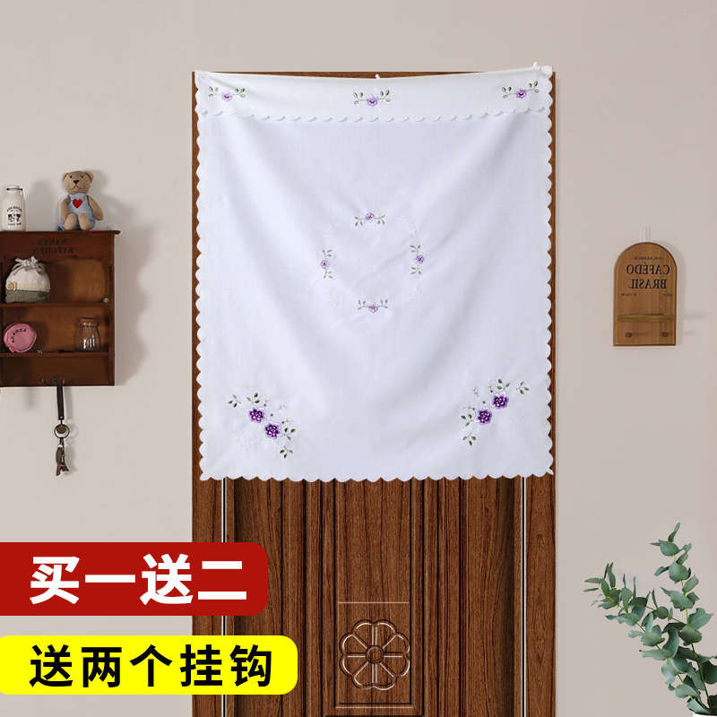 布艺门帘隔断帘免打孔半帘家用卧室厨房卫生间挂帘挡风短帘子装饰