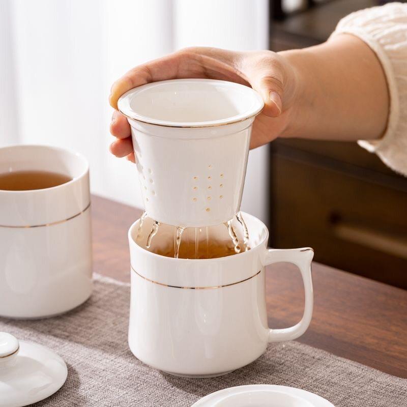 茶杯茶水分离带盖过滤陶瓷家用办公室泡茶水杯杯子大容量马克杯