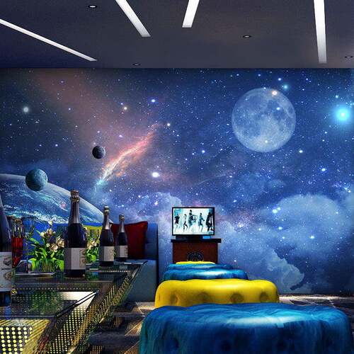 3D体发立光背纸景墙KT447V酒吧厢装修壁布科技电竞包房星空闪光墙