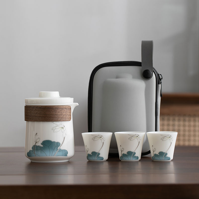 羊脂玉旅行茶具快客杯一壶三杯便携式户外露营泡茶壶企业活动礼品