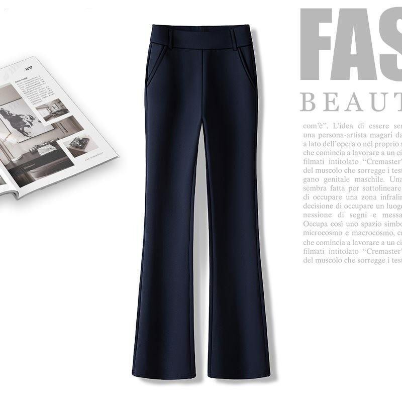 黑蓝微喇西装裤女春夏新款高腰小个子宽松显瘦显高通勤休闲长裤子