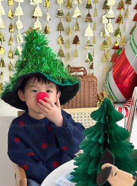 儿童耶诞帽绿色耶诞树氛围帽子大人耶诞节头饰发箍装饰品拍照道具