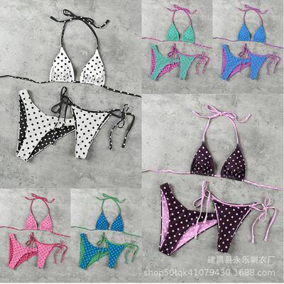 Sexy Fuchsia Purple Polka Dot Bikini Swimsuit Set – 2 Botto
