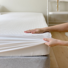 韩国全棉床笠式绗缝床盖，三件套单件纯棉，简约加厚夹棉免打理床单