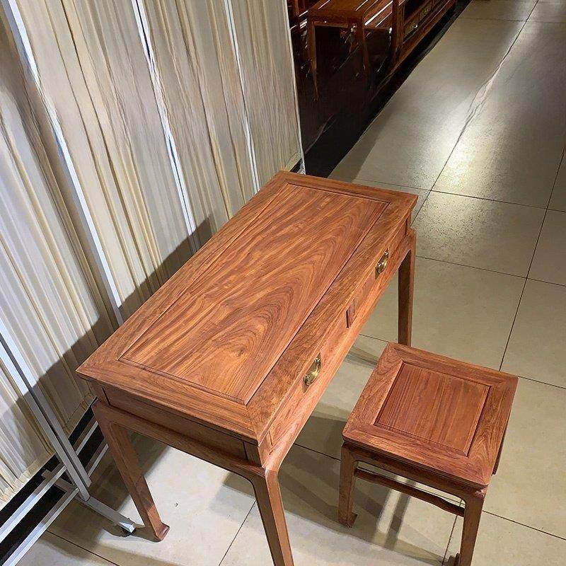 缅甸花梨木书桌学生家用办公电脑桌红木写字台北美黑胡实木小书桌
