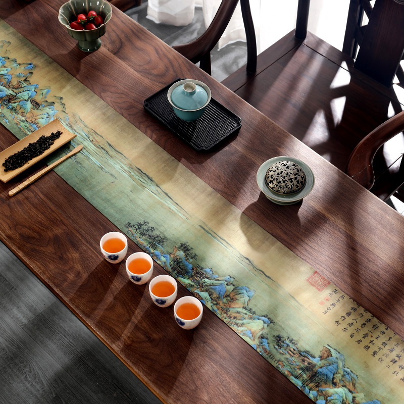 中国风古画防水茶席中式茶桌布茶台桌旗布艺长条茶布桌布茶道配件
