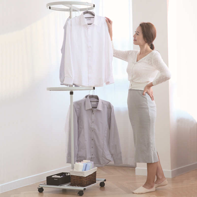 厂家直销304不锈钢卧室阳台挂衣架落地单杆双层圆形家用移动简易