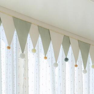 ins风儿童房窗帘帘头定制防漏光成品窗幔自粘魔术贴免安装 免打孔