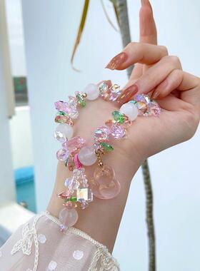 森系仙女粉狐狸手串招桃花超闪水晶手链甜美少女闺蜜手饰直播货源