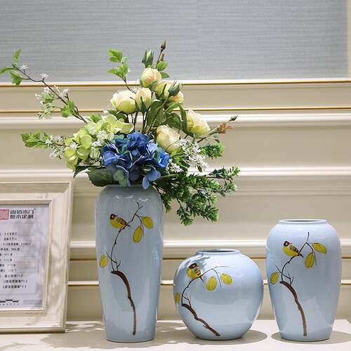 景德镇新中式陶瓷花瓶摆件轻奢田园风电视柜餐桌花插仿真花装饰品