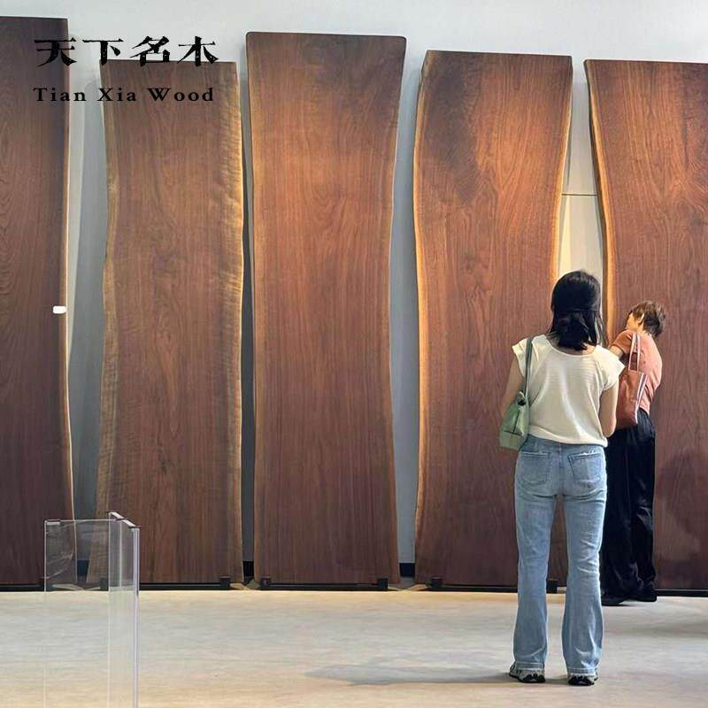 北美黑胡桃木大板餐桌轻奢原木茶桌实木书桌客厅长方形原木中岛台