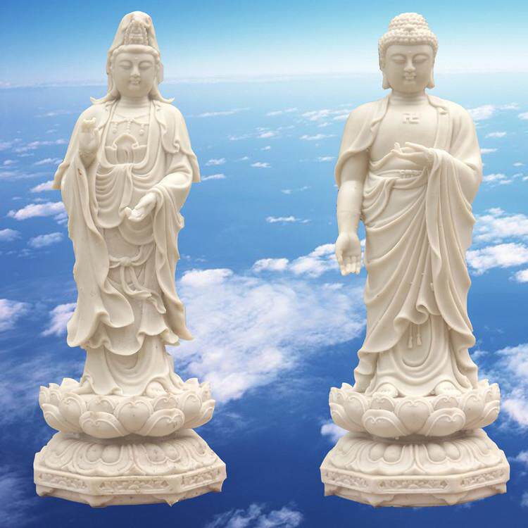 石雕观音像汉白玉滴水观音三面观音寺院寺庙石头观音佛像摆件