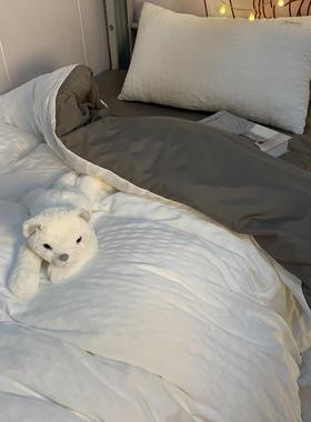 新款套I舍NS风简约纯灰色双拼四件套 小清新泡泡被纯白色床单宿三