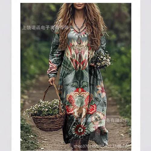 Women's high-end V-neck printed dress