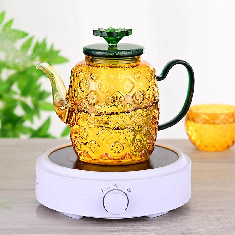 菠萝壶高颜值冷水壶彩色高硼硅茶壶创意茶具套装大容量玻璃冷泡