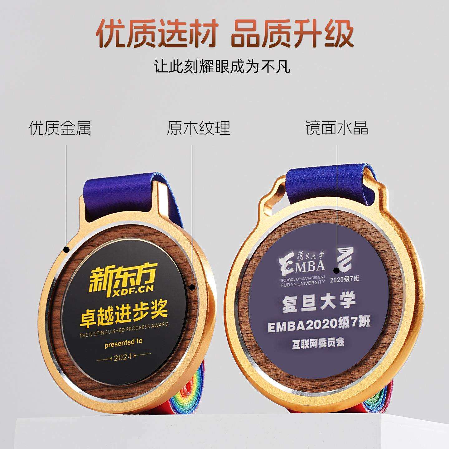 圆形水晶玻璃挂牌奖章木纹金属圆