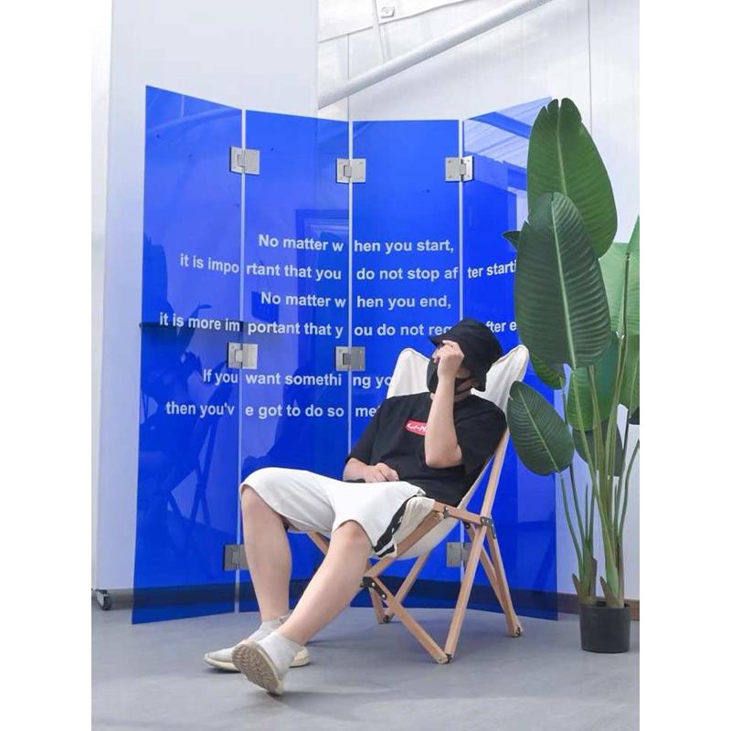 ins亚克力屏风隔断克莱因蓝收纳移动玄关客厅办公室装饰广告牌