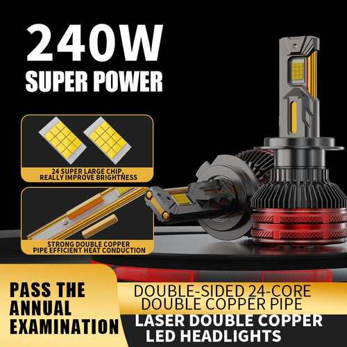 跨境四铜管汽车LED大灯240W大功率H11 H7 H4 9005高流明远近车灯