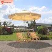 户外条纹中心柱伞别墅庭院花园游泳池阳伞海边网红沙滩伞沙滩椅组