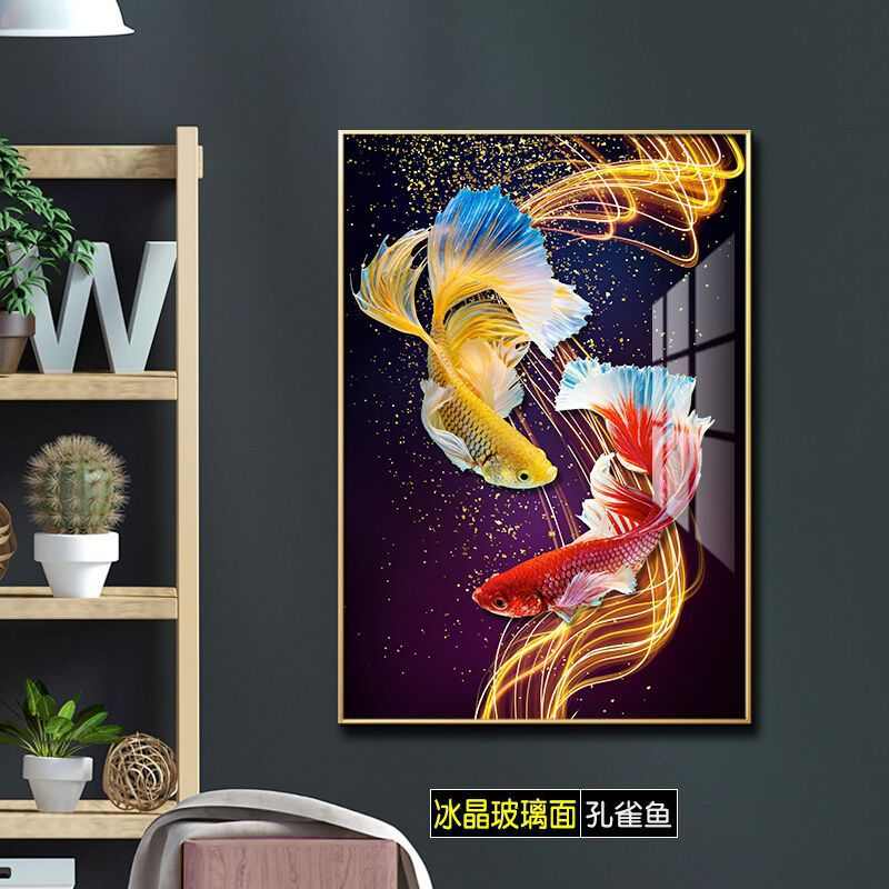 九鱼图晶瓷装饰画轻奢抽象现代简约壁画铝合金框沙发背景墙挂画