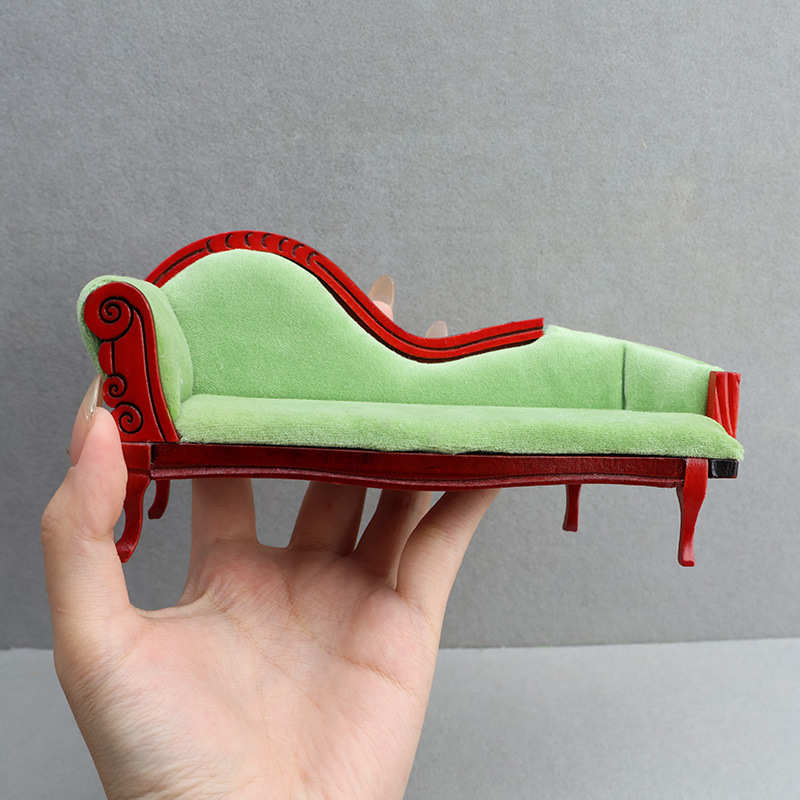1:12迷你娃娃屋摆件欧式贵妃榻DOLLHOUSE贵妃榻模型微缩场景家具