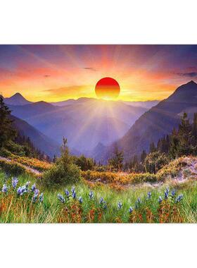 日出东方装饰画 画红太阳海上风景旭日东升红色太阳贴画 画镇宅招