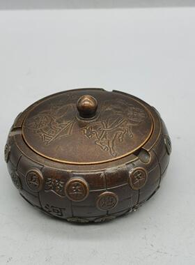仿古做旧 紫铜象棋烟灰缸 家居装饰铜摆件 古玩收藏工艺品