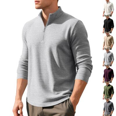 Men's small checkered half zip stand up collar sweatshirt