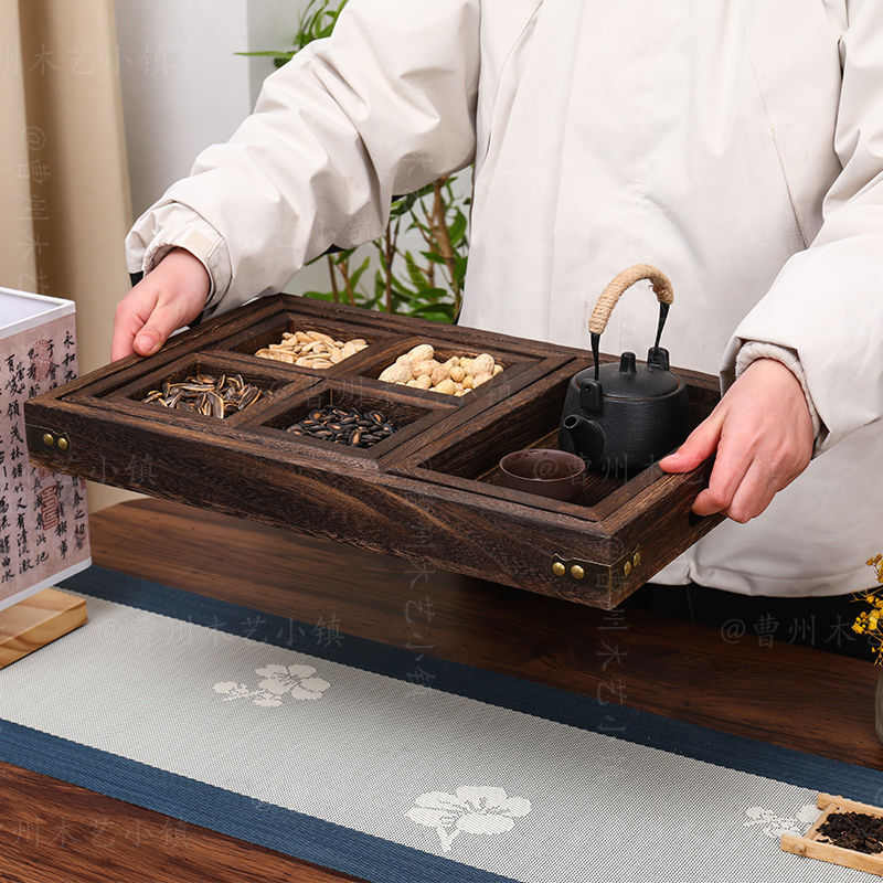七件组合茶盘加厚桐木中式围炉甜品摆台宝宝周岁糕点托盘酒店摆盘