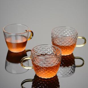 锤纹玻璃小茶杯带把加厚耐热家用透明主人杯功夫茶品茗杯茶具杯子