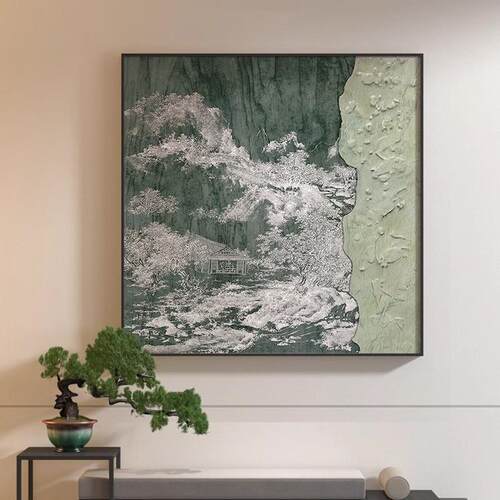 东方美学小众艺术感客厅装饰画新中式书房山水图喷绘寓意好装饰画