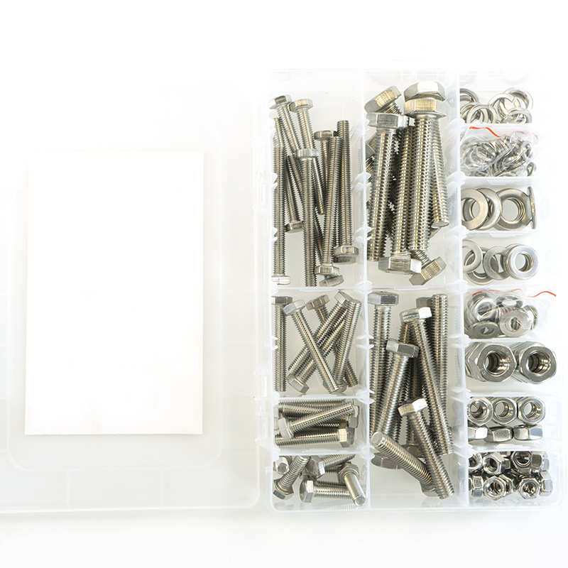190pcs 不锈钢304 外六角螺丝M6 M8 M10 配螺母平垫弹垫组合套装