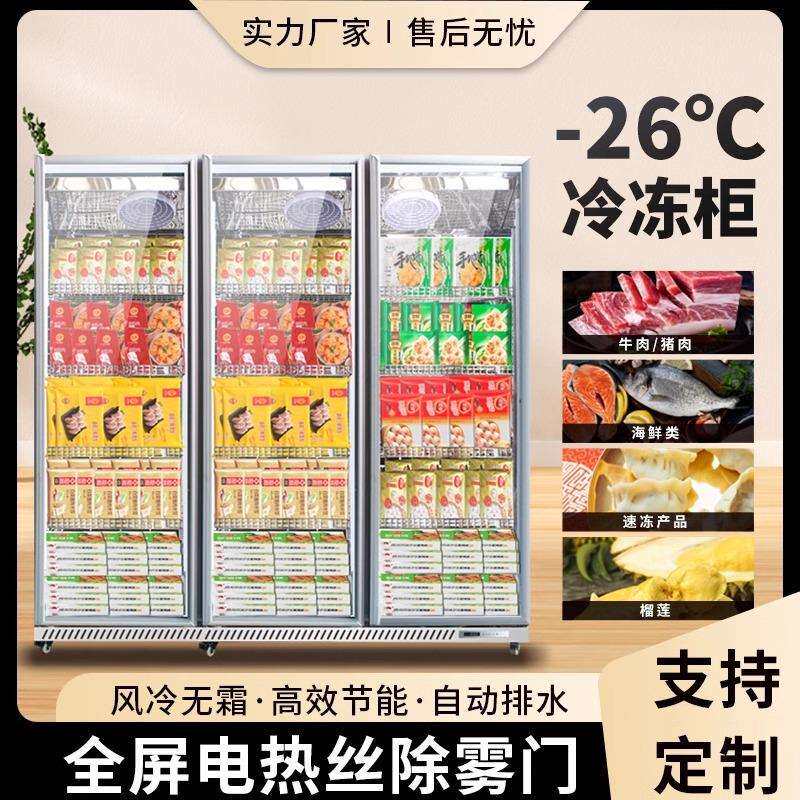 立式冷冻展示柜商用速冻柜急冻榴莲肉类冻品三门双门全屏展示冰柜