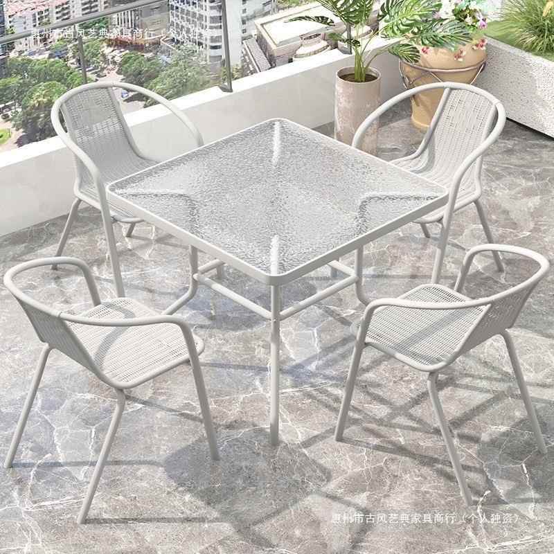 阳台小桌椅三件套休闲茶桌椅组合白色玻璃折叠一桌两椅小户型茶几