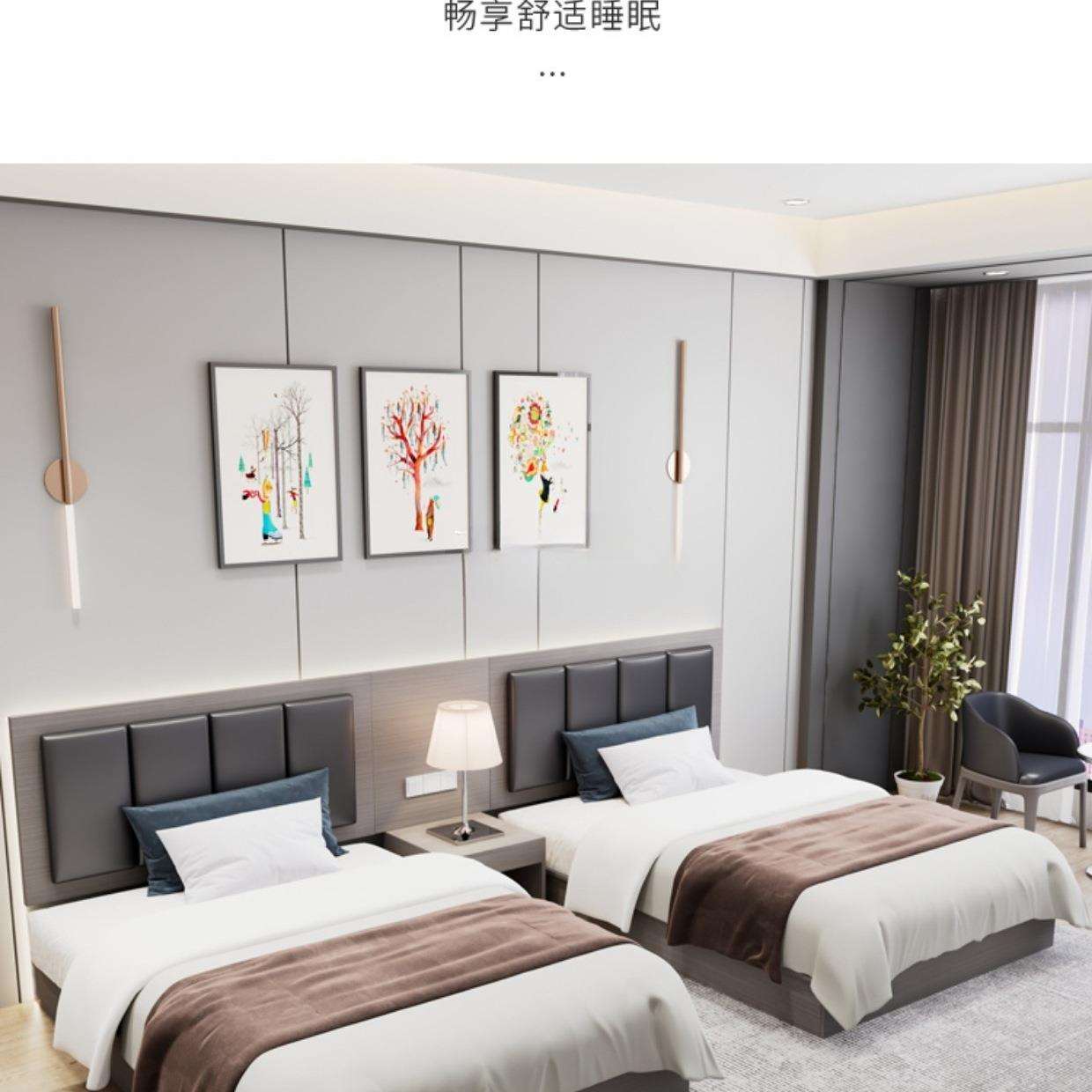 民宿宾馆家具标间床箱工厂直销酒店床架单身公寓无床头床全套