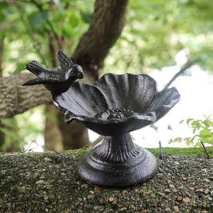 简约复古怀旧花瓣喂鸟器铸铁工艺品摆件家居客厅阳台装 欧式 饰盆