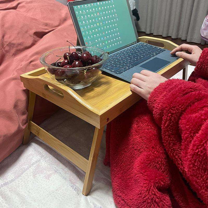 楠竹懒人茶盘床上简易电脑桌多功能飘窗小桌子带脚折叠桌宿舍餐盘