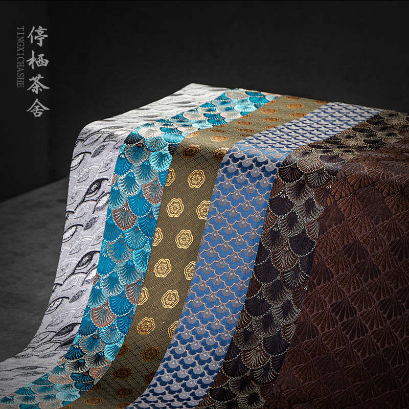 停栖锦缎花色茶席中式禅意茶布桌旗复古茶桌垫功夫茶具家用零配件