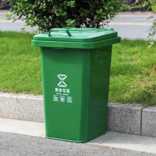 50L镀锌板铁皮农村门口户外防火带盖垃圾桶