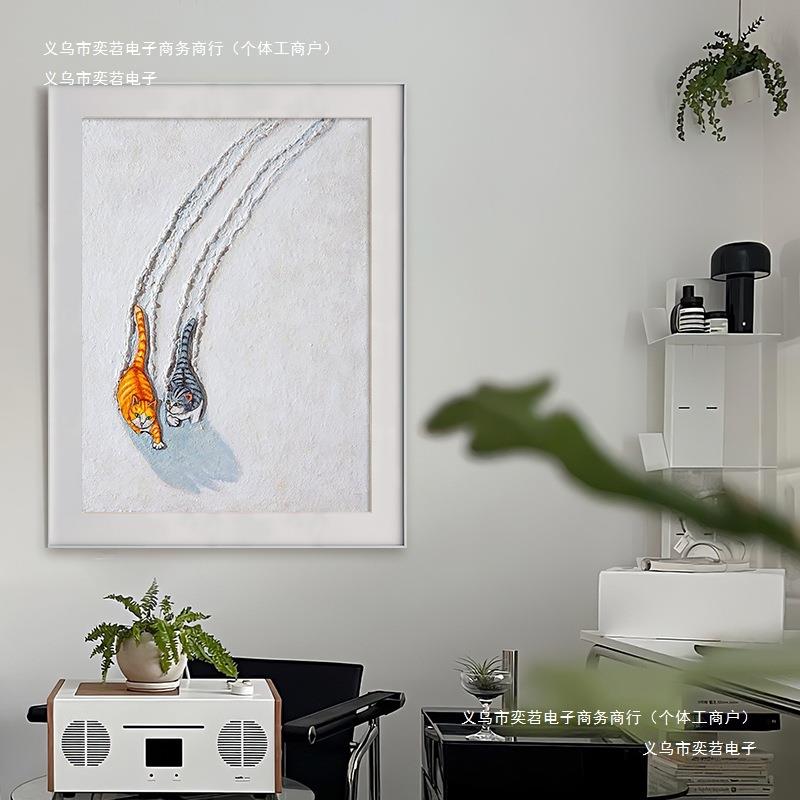 墙壁动物装饰画肌理纯手绘油画抽象当代艺术入户玄关挂画猫咪客厅