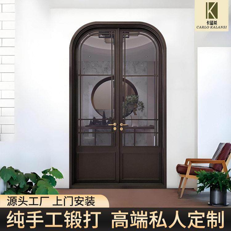 铁艺门纯手工锻打推拉门别墅玻璃门源头工厂跨境定制