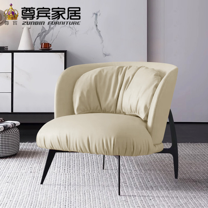 意式真皮沙发单人椅客厅小户型家用休闲椅阳台洽谈椅样板房靠背椅