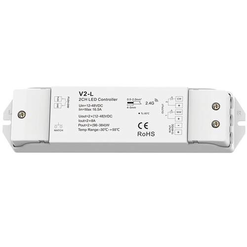 V2-L 12-48V 8A*2CH 2.4GRF push 墙壁开关切换色温 信号自动中继
