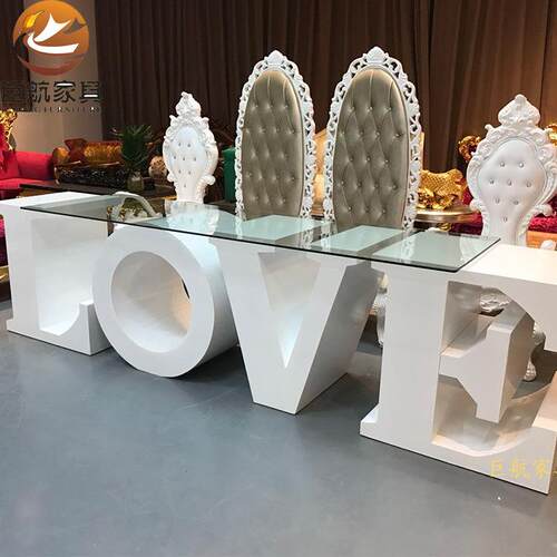 【JH-HL31】厂家婚庆钢化玻璃桌背景装饰LOVE形状 婚礼形象桌