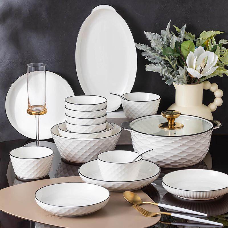 现代简约碗碟套装家用陶瓷餐具釉下彩盘子碗盘碗具婚庆乔迁礼品,餐饮具,餐具瓷器套装,淘宝优惠券,粉丝福利购,淘宝优惠卷