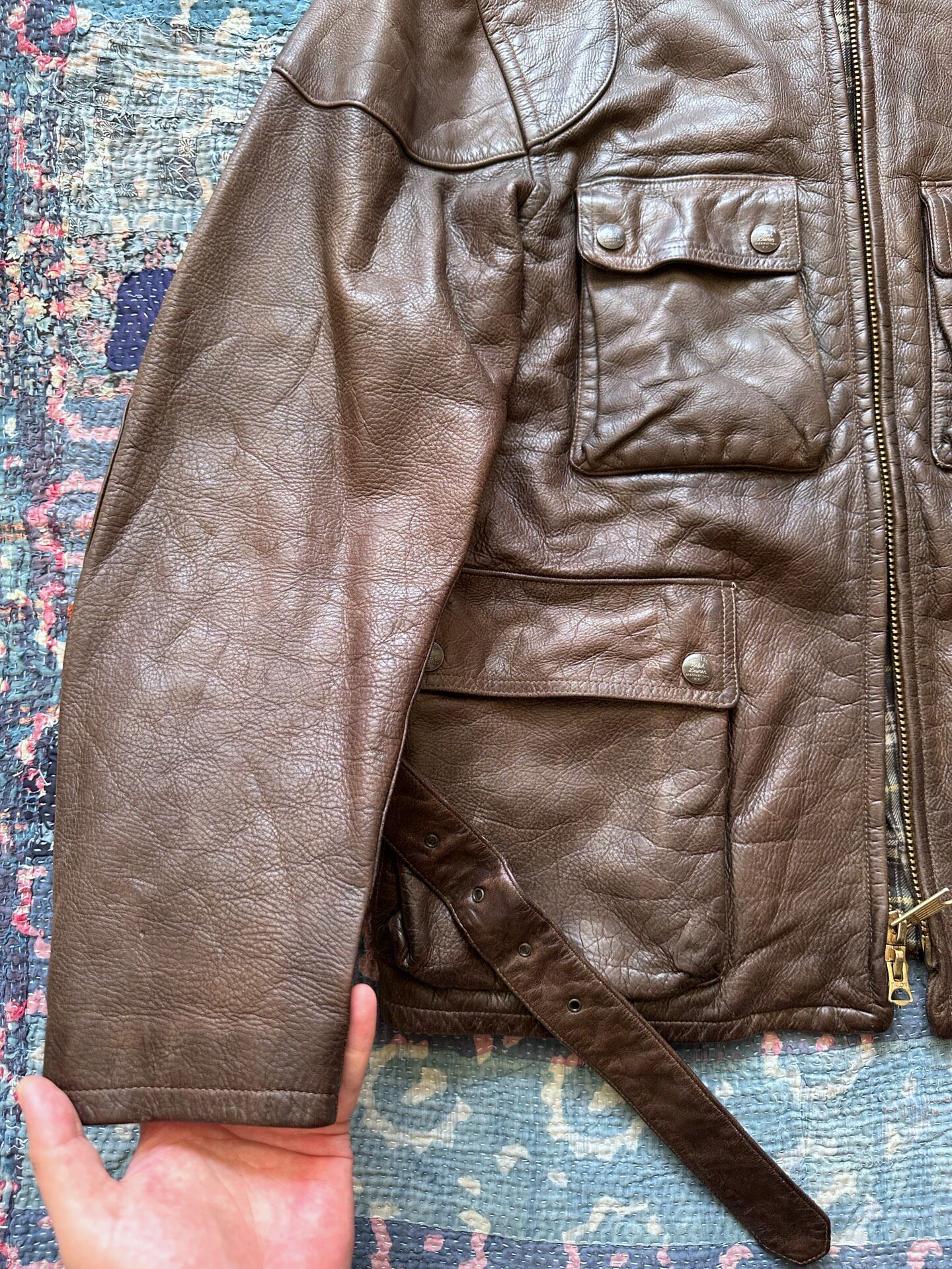 RRL Brown Leather Motorcycle Jacket — label