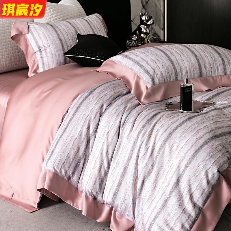 高档天丝棉印花四件套全棉斜纹轻奢床品可机洗不变形AB款家居用品