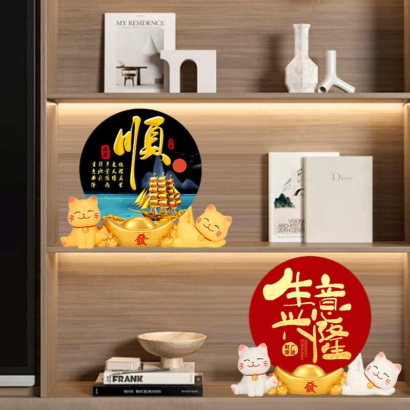 招财猫流沙画摆件个性来图制作居家办公玄关装饰摆件电视柜摆台画图片