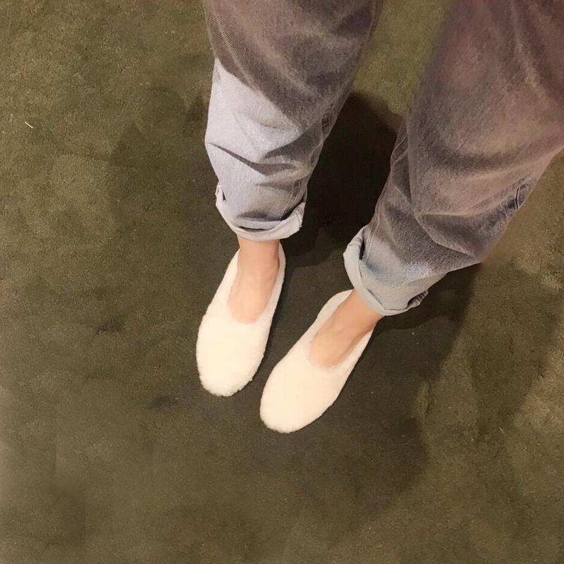 正品羊羔毛绒加白色网红毛鞋女冬外穿一脚蹬平底棉毛鞋大码女鞋41