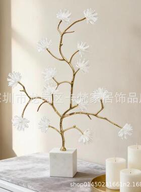 级感玄关柜装饰件摆轻奢黄铜水晶入户玄雪松树关树柜客厅软装饰高